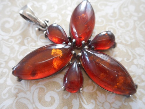Vintage Sterling Silver Amber Pendant Great Patina 372899 - Picture 2 of 9