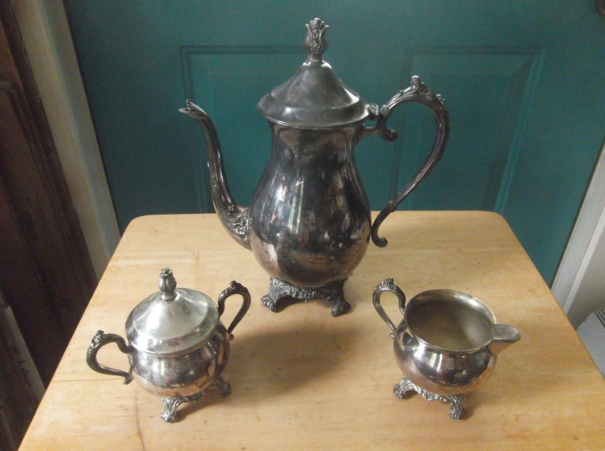F.B. Rogers Silver Plate Silver Co. Coffee Pot, Creamer, Sugar 