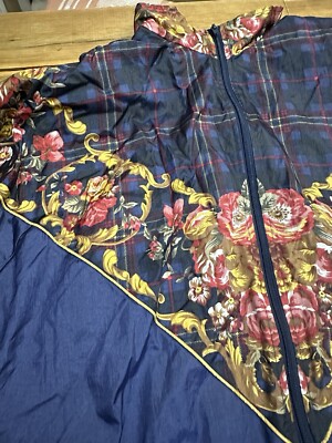Vintage 90s Sport Full Zip Windbreaker Jacket L VTG Roses Plaid 3
