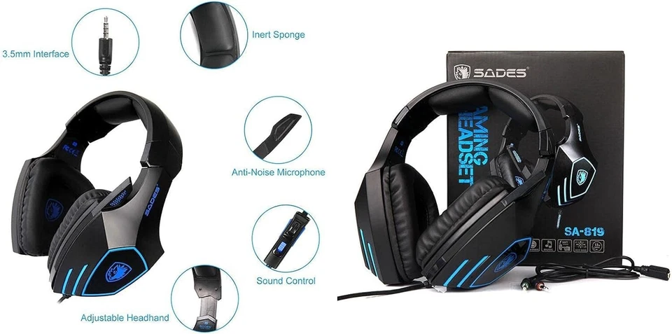 Sades Gaming Headphone for PS4, Xbox One, PC Mac Sound Stereo Mic Over-Ear 3.5mm - Image 4 of 4