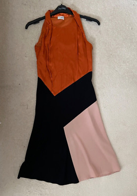 Philosophy UK 6 Kleid Seide & Viskose orange & beige schwarz ärmellos