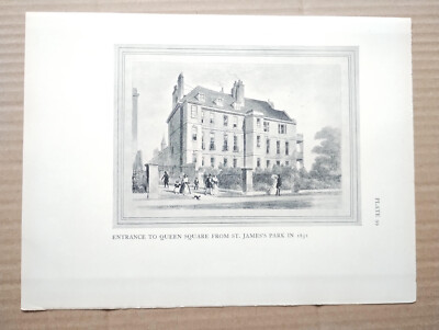 Eingang zum Queen Square vom St. James's Park 1851 - antiker Druck - 1926
