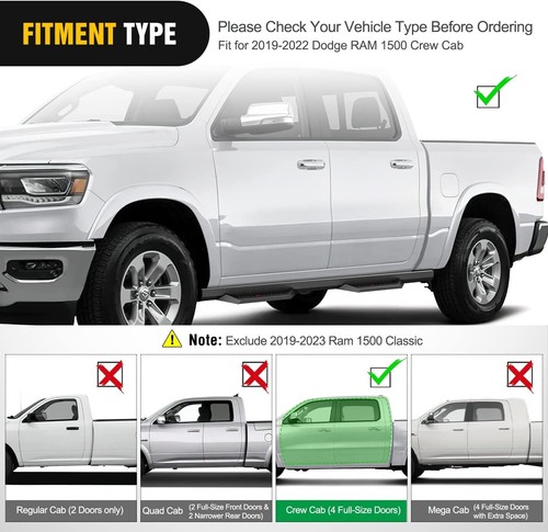 Nilight Running Boards for 2019-2022 Dodge Ram 1500 Crew Cab Exclude 2019-2023 - Picture 3 of 8
