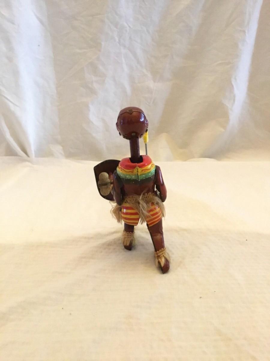 その他 PANGO-PANGO MECHANICAL AFRICAN DANCER Tin Pango Pango African Dancer native warrior wind up 1950s