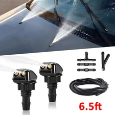 2Pcs Front Windshield Washer Nozzle Wiper Water Spray Jet + 6.5ft Hose Connector