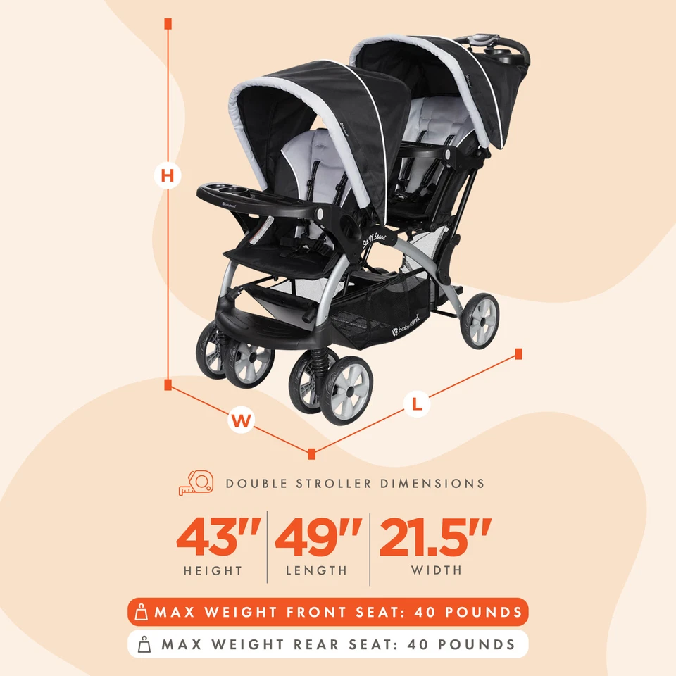 Baby Trend Sit N Stand Infant/Toddler Tandem Double Stroller, Stormy (Used) - Image 2 of 4