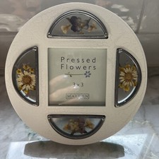 Pressed Real Flower Leaded Glass Picture Frame Vintage