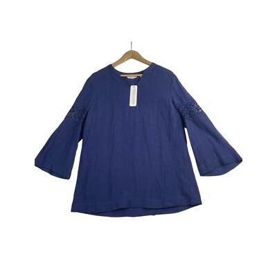 New Soft Surroundings Traper Bell Sleeve Blouse size XS Patriot Blue