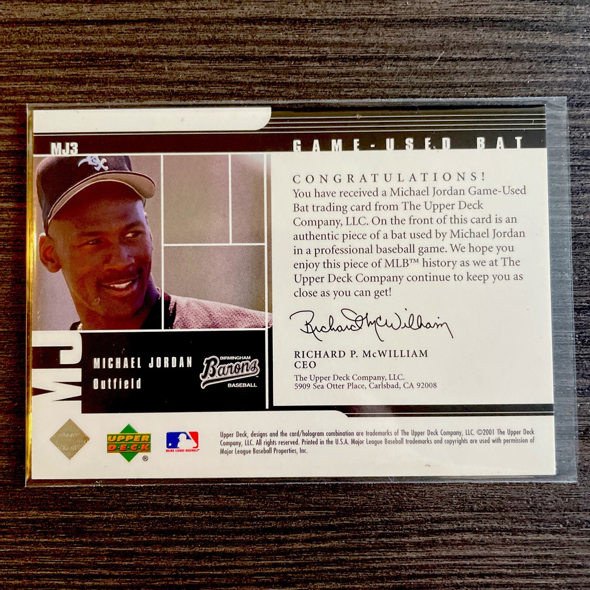 Michael Jordan UD Grand Slam MJ3 45 SP Game Used Bat Card