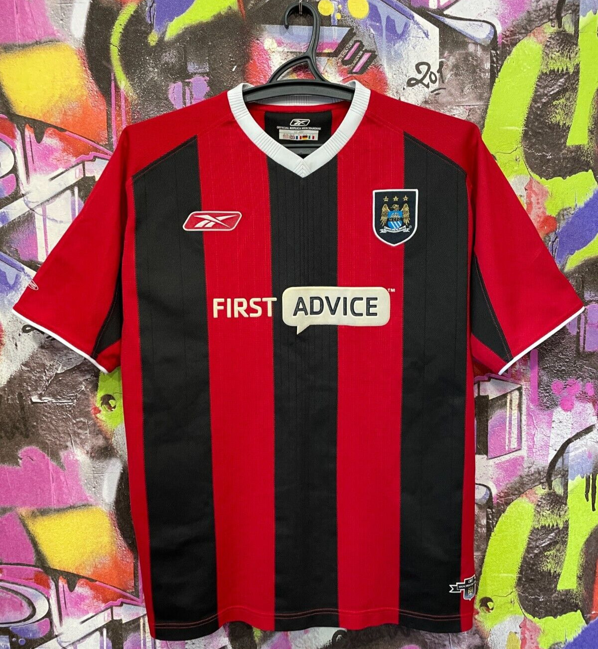 Camiseta de fútbol visitante Manchester City 2003 2004 Reebok para hombre talla L