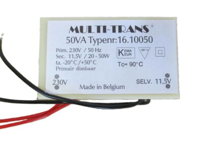 Multi-Trans 50VA Typenr: 16.10050  pri. 230V sek. 11,5V Halogen Trafo K18/267