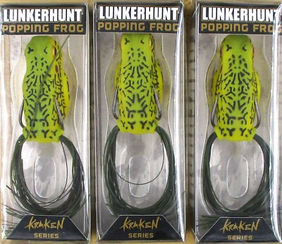 (3) Lunkerhunt Hollow Body Topwater 2'' Popping Frog 3/8 Oz Under Cover Brand New