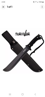 #ad FIXED BLADE MACHETE 15quot; Survivor Rubber Handle Black Tactical Full Tang HK 778BK $9.99
