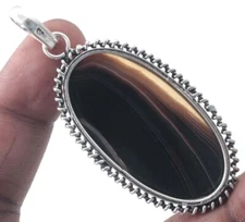 Bendend Black Onyx Antique Handmade Gemstone Pendant Gift Jewelry 2.4" M10806