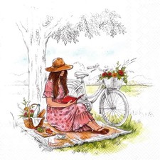 (2) Two Paper Lunch Napkins for Decoupage/Mixed Media - Picnic people woman