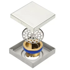 Odor-proof Shower Drain, Square Backflow Preventer Floor Drain, Bright Silver