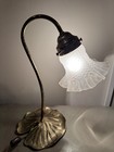 Vintage Leviton Brass Lily Pad Gooseneck Desk Lamp Frosted Ruffle Glass Shade — photo 6