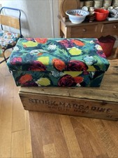Vintage Colourful Fabric-Covered Storage Box - Painted Style Florals - Great!