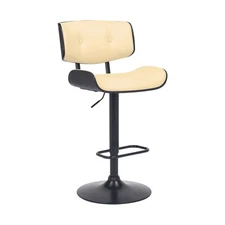 Armen Living Brooklyn Adjustable Swivel Faux Leather and Black Wood Bar Stool