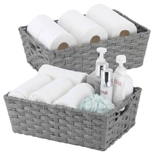 Large Wicker Storage Basket, Metal Frame, Set of 2, Washable Waterproof, 15" ...