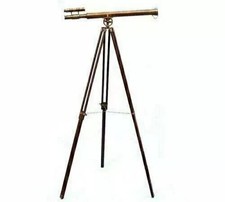 39'' Nautical Antique Floor Standing Brass Telescope With Wooden Tripod Stand
