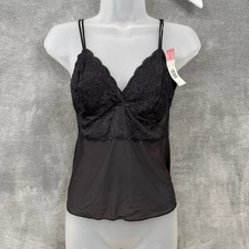 VASSARETTE Vtg 90s Black Lace Trim Sheer Cami Tank Whimsigoth Fairy Sz L NWT