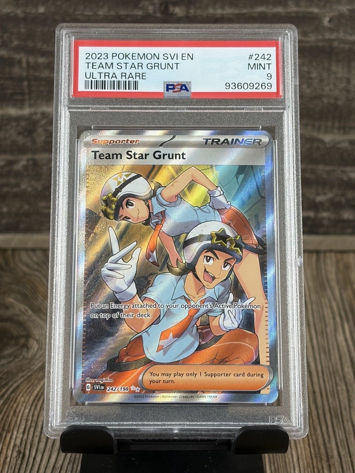 Pokemon 2023 Team Star Grunt Trainer Full Art 242/198 Trading Card PSA 9