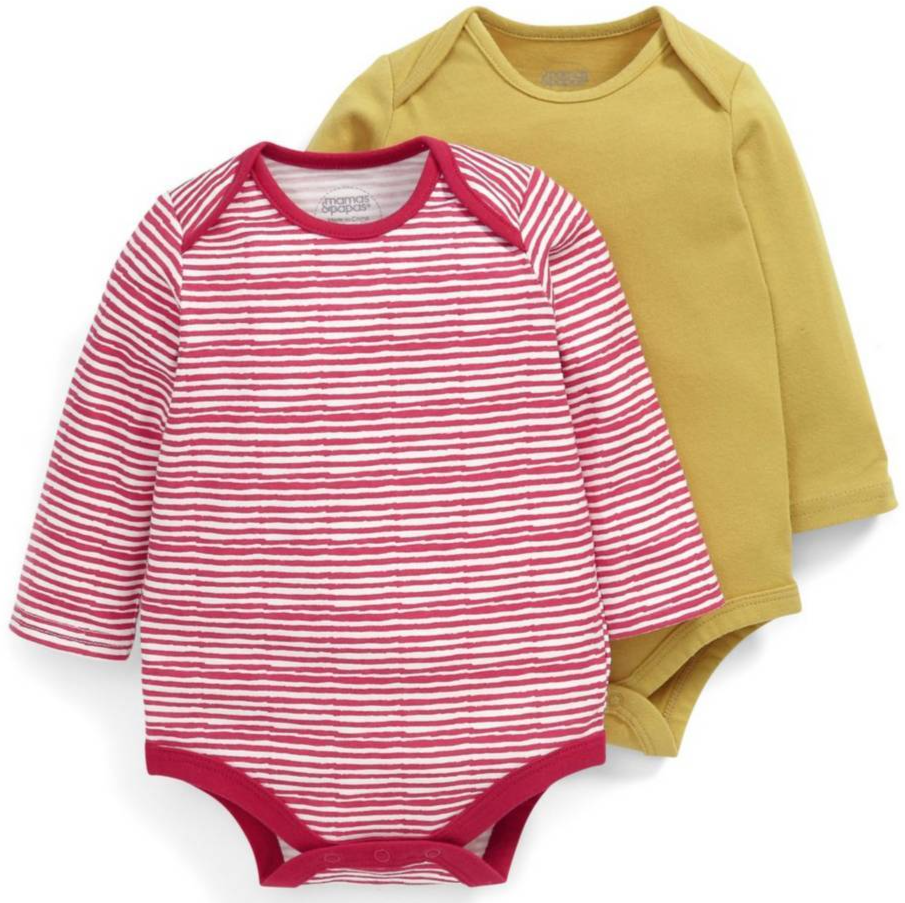 Mamas Papas Striped Bodysuits 2 Pack Newborn baby BNWT RRP £16.95 Red/Mustard
