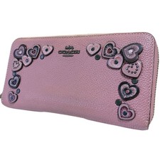 Cartera Larga Coach, Cremallera Redonda, Motivo Corazón, Con Corazón, Cuero, Rosa Polvorienta