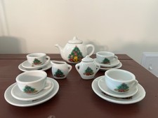 Christmas Tree Teddy Bear Miniature Tea Set 17 Pieces Excellent Condition Old