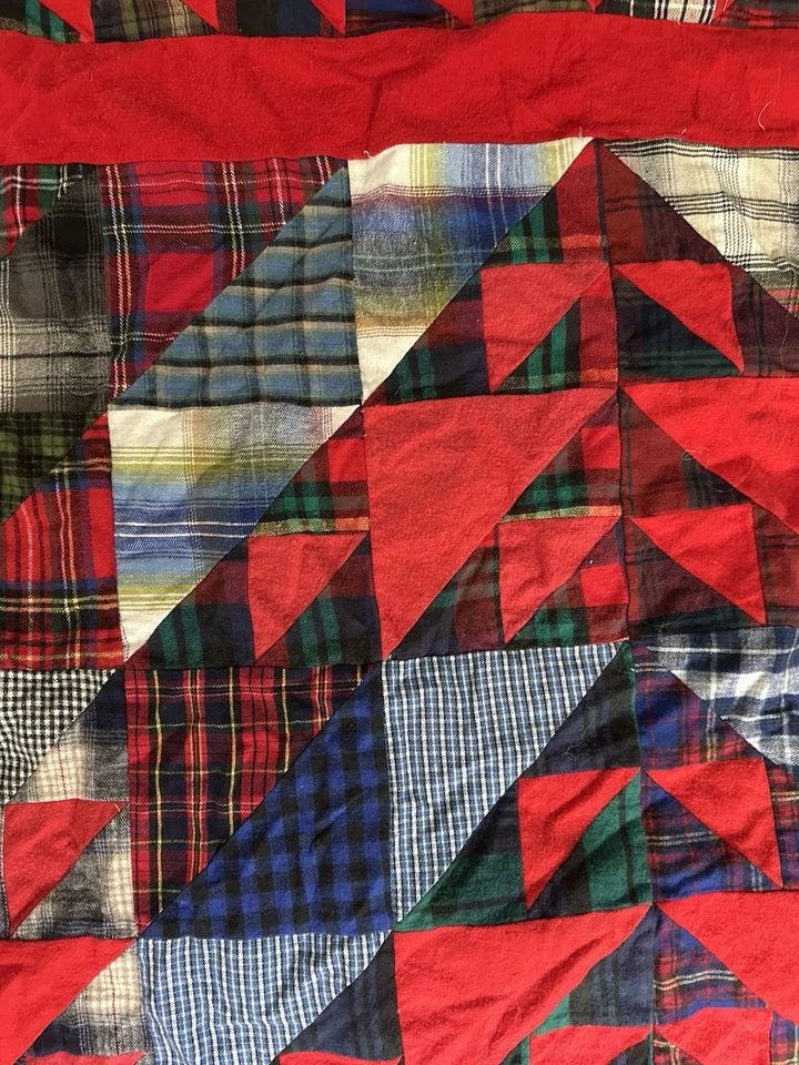 Vintage Handmade Flannel Patchwork Piece Appx 48x67 - Image 3 of 4