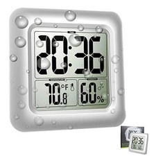 Large Waterproof Bathroom Wall Clock, Big Water Resistant Hanging Shower Silver