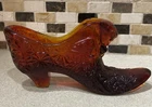 Vintage Fenton Amberina Glass Daisy & Button Slipper/Shoe w/cat head design
