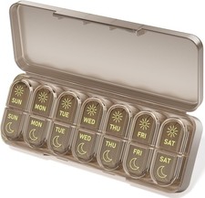 7 Day AM PM Pill Organizer Weekly Medicine Box Daily Pill Case Travel Brown