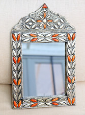Wall Mirror Vintage Moroccan Silvered Brass & Inlaid Mirror Pressed Design VGC