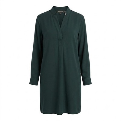 Repeat Cashmere Emerald Green 100% Tencel Tunic Dress 36 XS Long Sleeve V-Neck