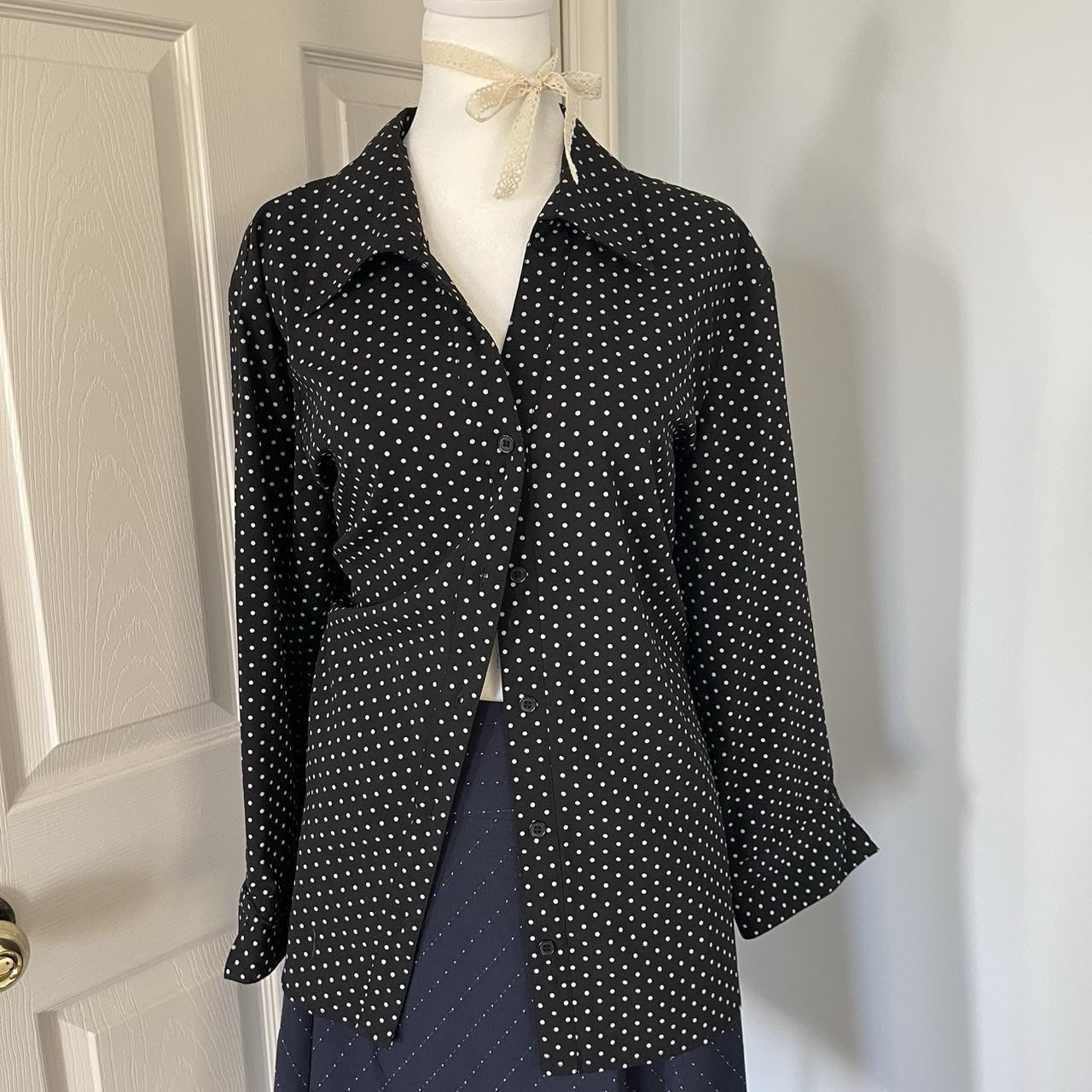Notations Black White Polka Dot Collared Button A… - image 2