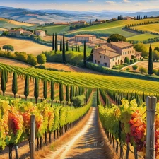 Realistic Landscape Tuscan Village Scenery Canvas Wall Art Picture