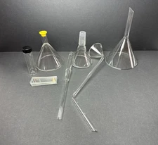 Lot Of Glass Funnels And Other Lab Glassware Pyrex Kimax Wheaton