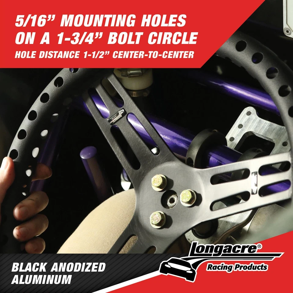 Volante Longacre® 52-56833 14" aluminio perforado negro, plato ligero Foto 2 de 4