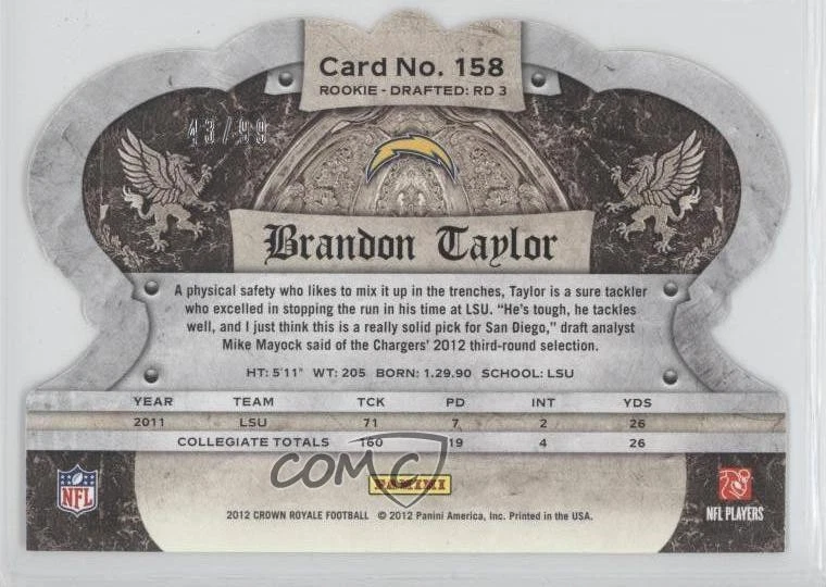 2012 Crown Royale Holo Gold /99 Brandon Taylor #158 Rookie RC - Image 2 of 2