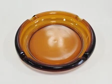Vintage - 8" Large Round Dark Amber Glass Cigar/Cigarette Heavy Ashtray, 4 Slots