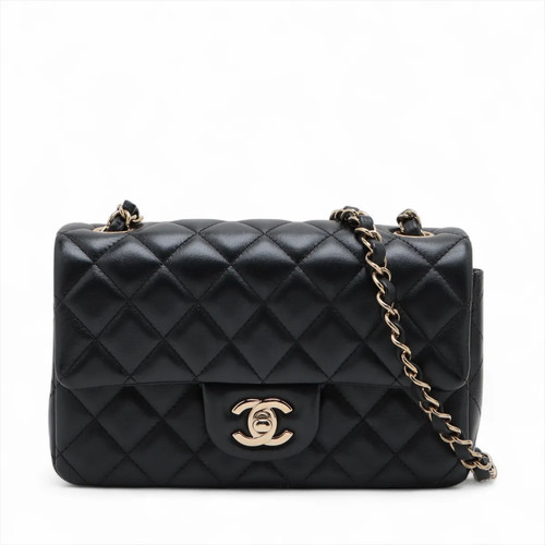 Chanel Mini Matelasse 20 Lambskin Single Flap Single Chain Bag Black Gold Metal