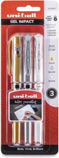 Impact Gel Pens, Bold Point (1.0mm), Assorted Metallic, 3 Count