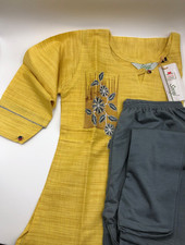 Yellow and Gray Cotton Salwar Kameez 2pc readymade churidar suit - Ships FREE