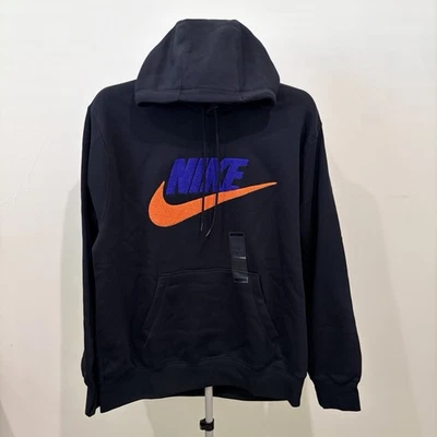 NIKE Club Fleece Pullover Hoodie Black Safety Orange FN3104-010 MEN'S SIZE LARGE - image 1 of 4