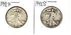 1942 S & P Silver Standing Liberty 50 Cent HALF-DOLLARS FULL RIMS UNGRADED