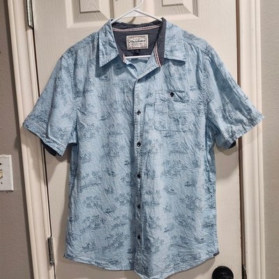 Flag & Anthem Mens Blue Tropical Palm Tree Short Sleeve Button Down Shirt M