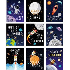 Blulu 9 Pieces Outer Space Decor for Kids Room Boy Bedroom Space Posters 8 x 10