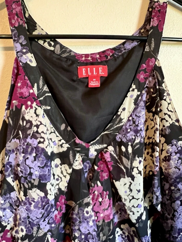 Elle Floral Print Tank Top sleeveless Ruffle front Blouse Size M - Image 2 of 4